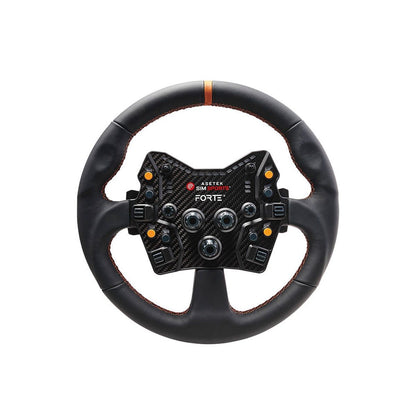 Asetek-SimSports-Round-Leather-Black-Steering-Wheel-Rim-Front-View-With-Forte-Button-Box