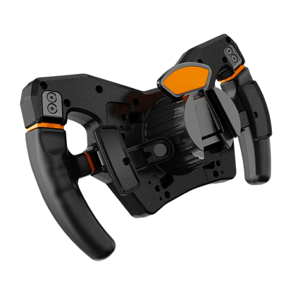 Rear left angle of the Asetek Forte Formula Wheel focusing on shifter and release mechanism