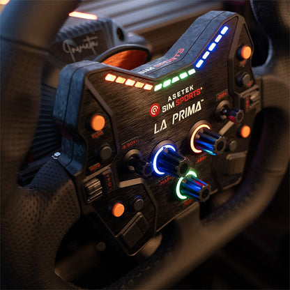 Closeup of the Asetek SimSports Red Sticker Sheet detailing label designs