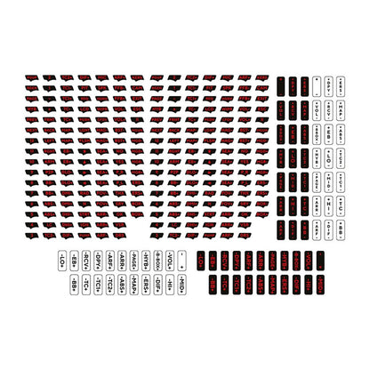 Top-down view of the Asetek SimSports Red Sticker Sheet showing all labels