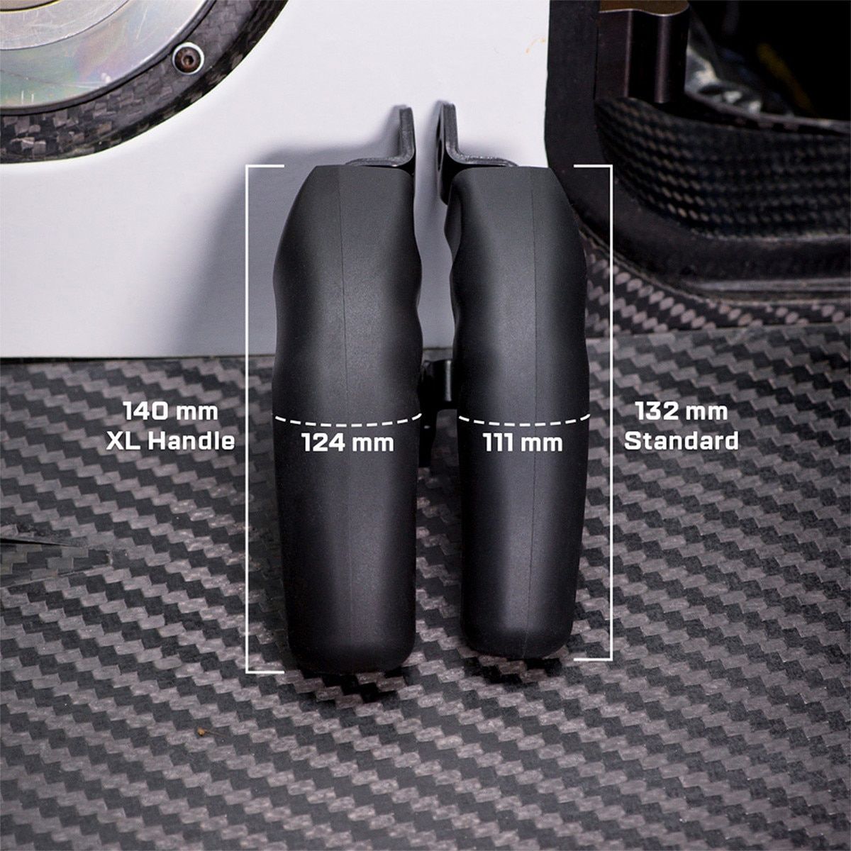 Side view of the Asetek XL handle showing mounting orientation and grip curve